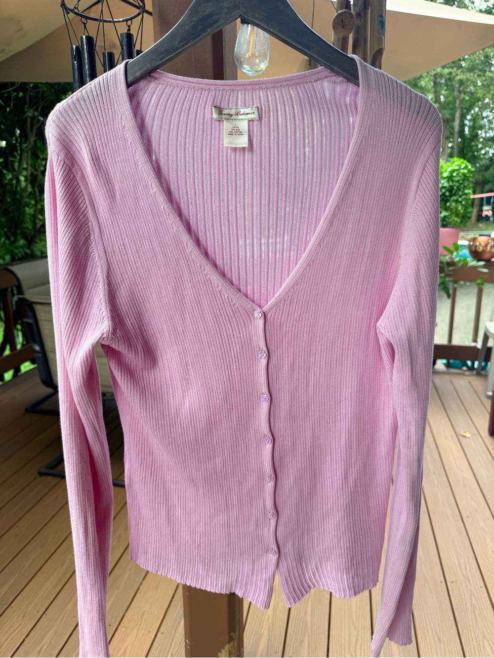 Tommy Bahama Silk Light Pink Ribbed Button-Front V-Neck Cardigan